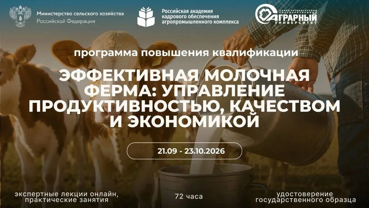 «Эффективная молочная ферма: управление продуктивностью, качеством и экономикой» — программа повышения квалификации от РАКО АПК совместно с СПбГАУ